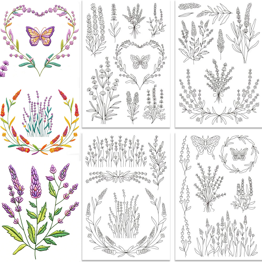 Embroidery Stabilizer Backing - Pola Bordir Kupu-kupu Bunga Lavender yang
